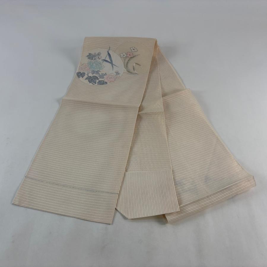 名古屋帯 優品 夏帯 絽 八寸名古屋帯 松葉仕立て 草花 丸文 金銀糸 箔