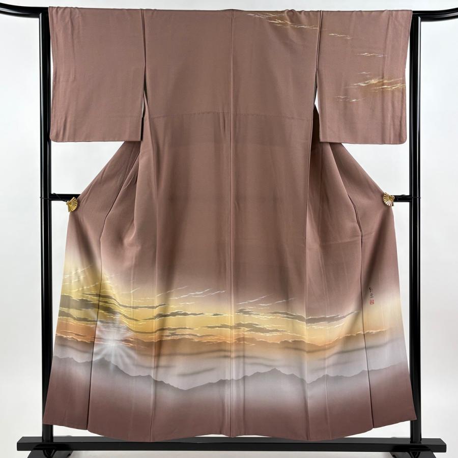 訪問着 身丈154cm 裄丈63.5cm 正絹 名品 【中古】 美品 訪問着 身丈154cm 裄丈63.5cm S 袷 落款あり 霞 光 ぼかし 小豆色