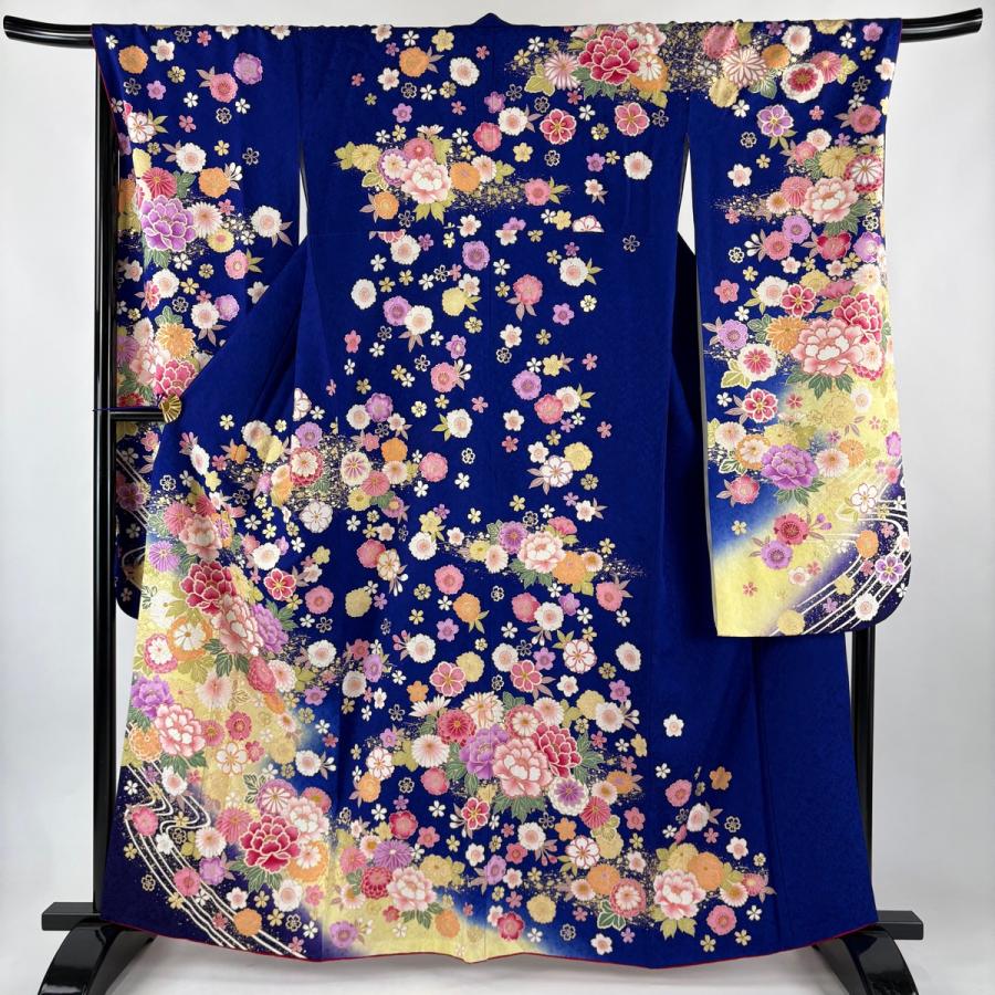 振袖 身丈162cm 裄丈65cm M 袷 牡丹 桜 金彩 ぼかし 薄ピンク 正絹 秀