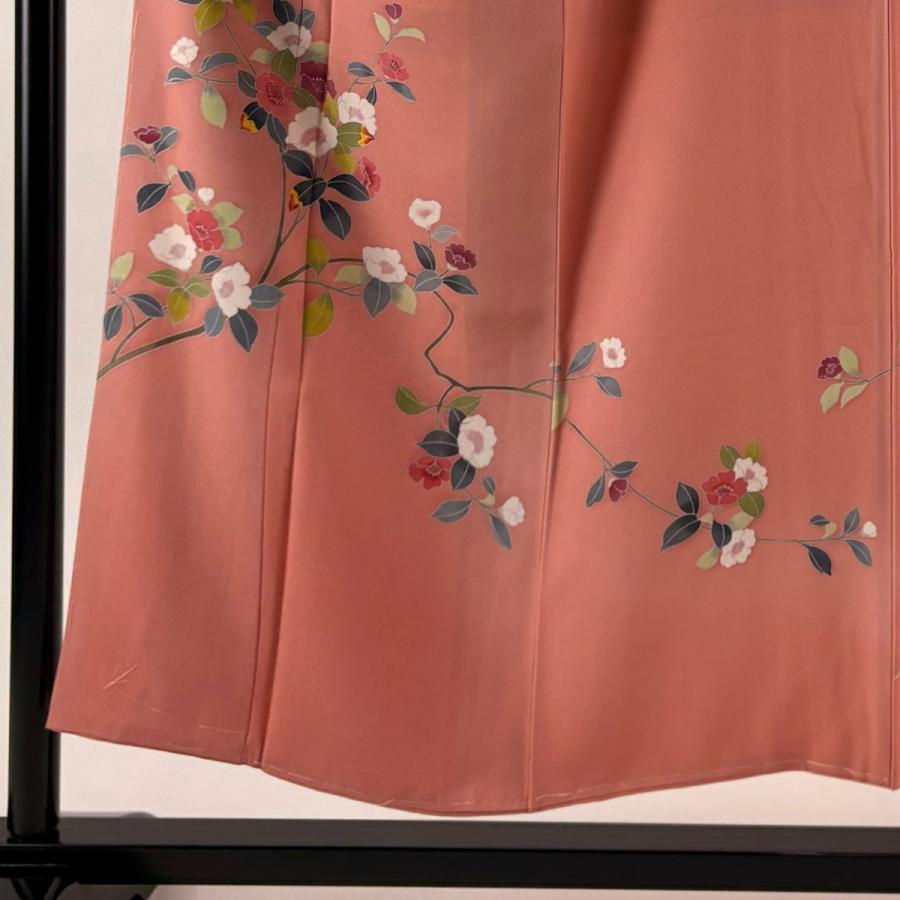 訪問着 身丈151.5cm 裄丈63.5cm S 袷 枝花 ピンク 正絹 名品 中古 