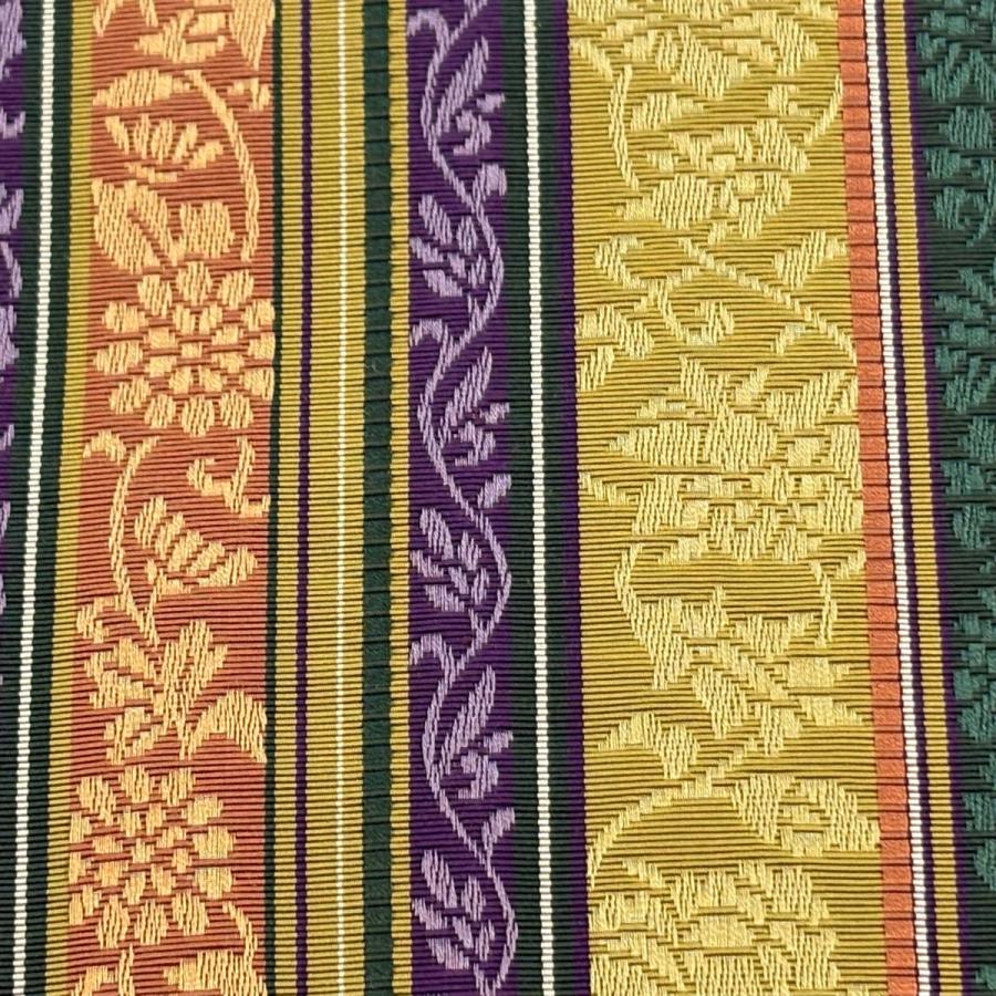 半幅帯 名品 花唐草 縞 鶯色 正絹 中古 : リユースセレクトショップ 