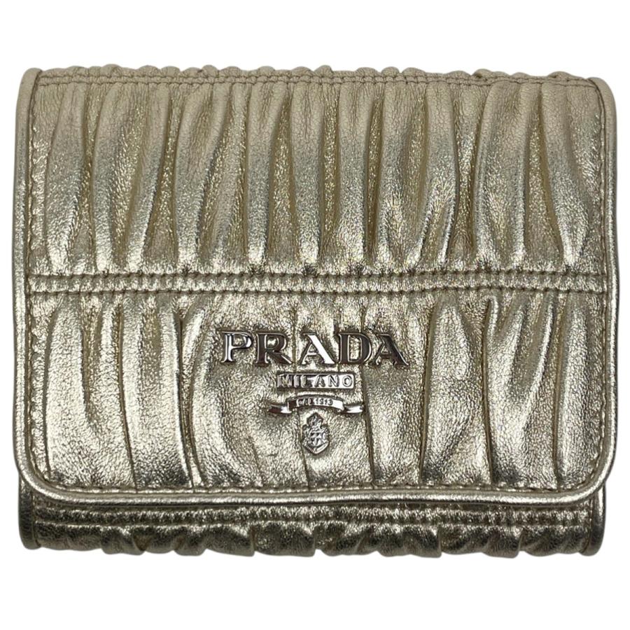 PRADA（プラダ） ロゴ 三つ折り財布 ギャザー 三つ折り財布 レザー 
