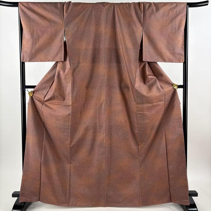 美品 紬 身丈168.5cm 裄丈67cm M 袷 幾何学模様 ぼかし 赤茶 正絹 秀品