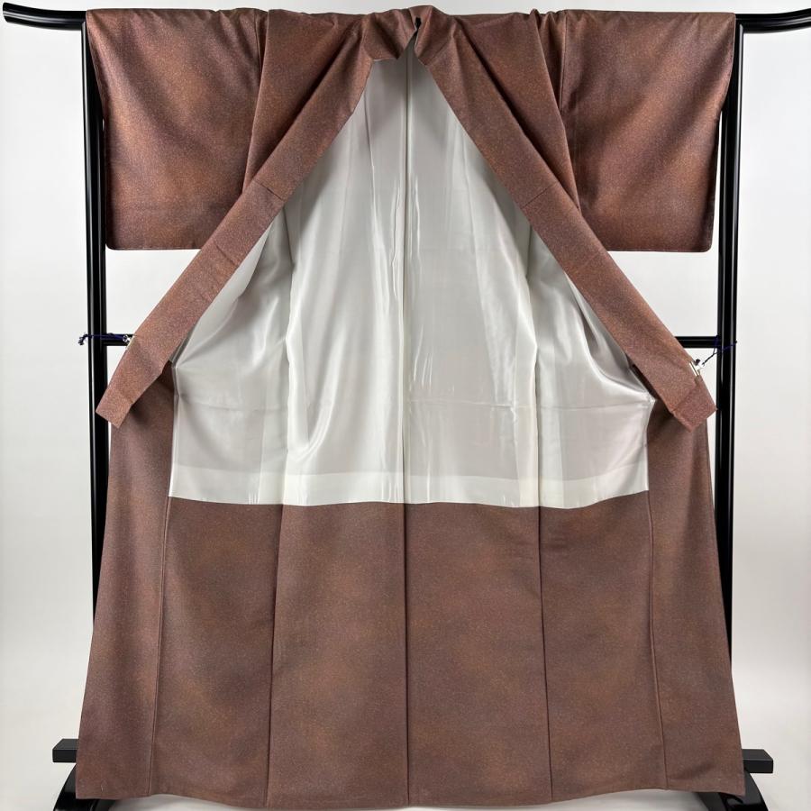 美品 紬 身丈168.5cm 裄丈67cm M 袷 幾何学模様 ぼかし 赤茶 正絹 秀品