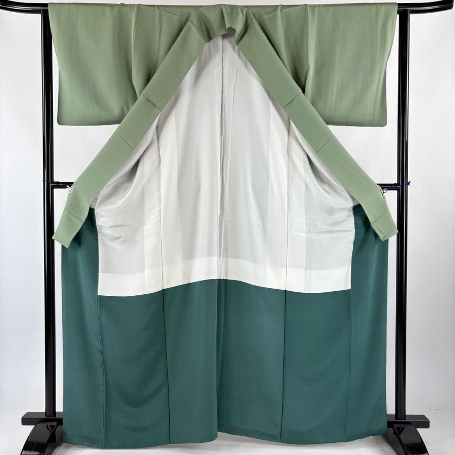 【美品】 付下げ 身丈165cm 裄丈64cm 正絹 秀品 【中古】 美品 付下げ 身丈165cm 裄丈64cm M 袷 鮫 ぼかし よもぎ色 正絹 秀品