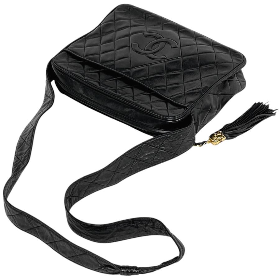 シャネル CHANEL ココマーク フリンジ ショルダーバッグ タッセル マトラッセ ショルダーバッグ レザー ブラック レディース 中古_8