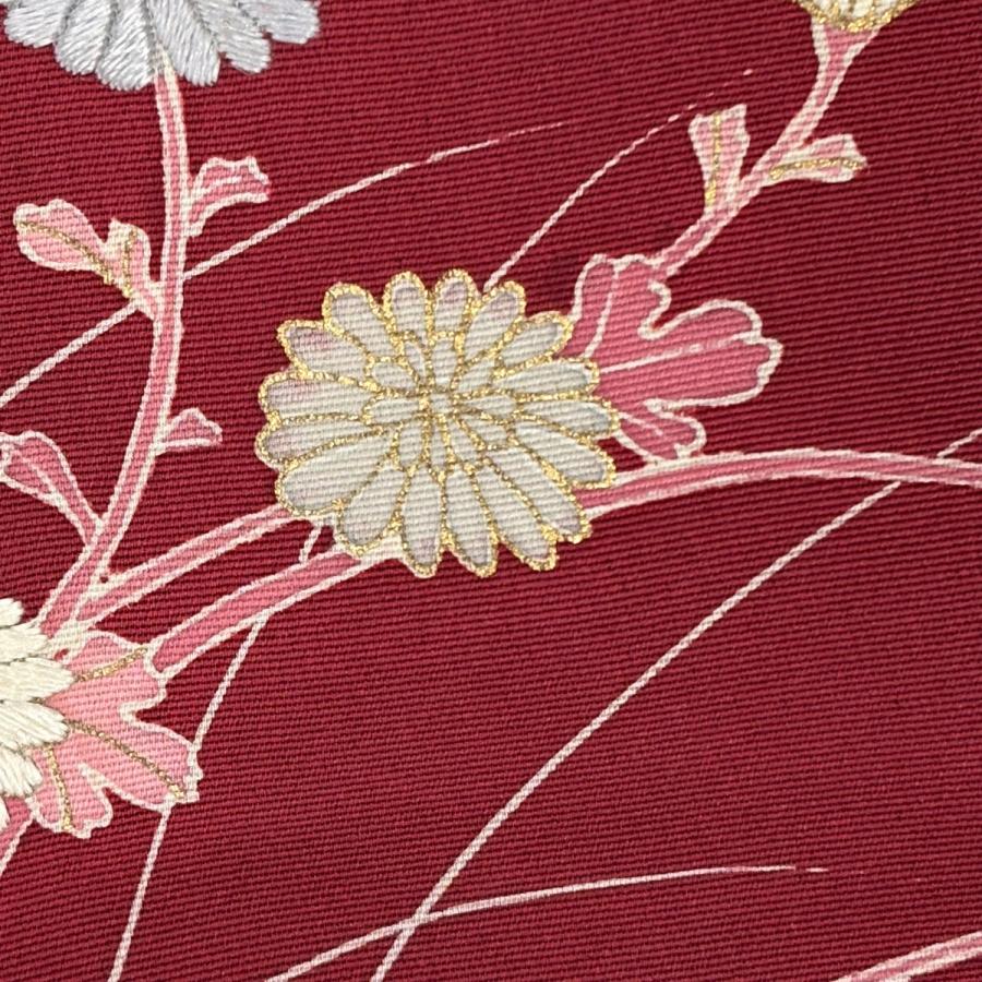 KK　付下げ＊袷着物 金彩 荒波と草花 ピンク×ベージュ 正絹＊3SP18 付下げ 身丈154.5cm 裄丈64.5cm M 袷 鳥 草花 刺繍 金彩 薄ピンク 正絹