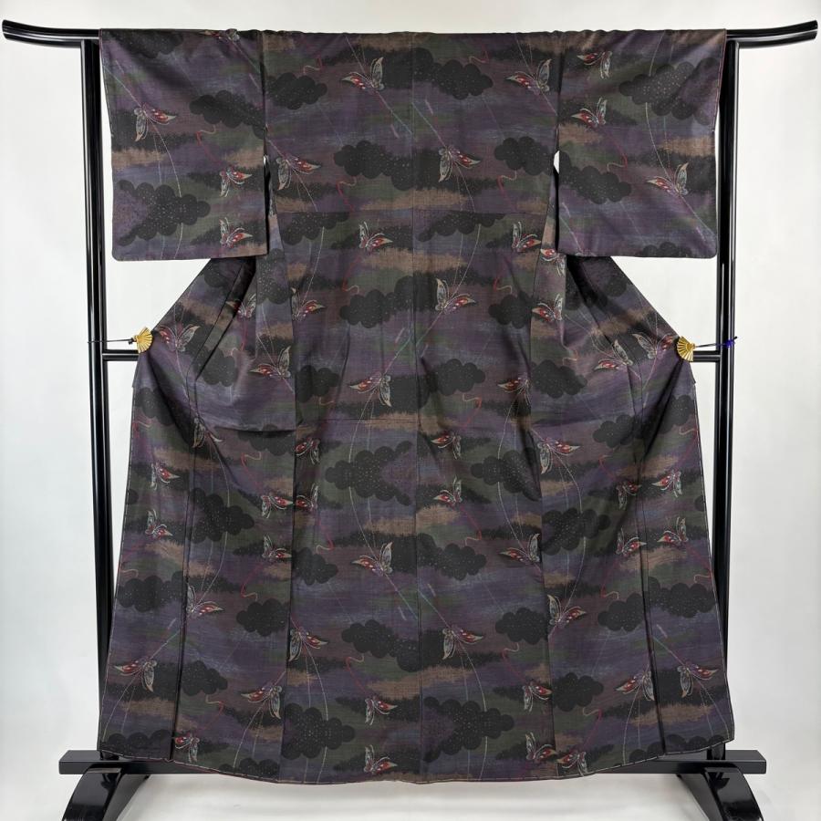 紬 身丈159cm 裄丈64.5cm M 袷 文字文 焦茶色 正絹 秀品 【】 【公式通販】