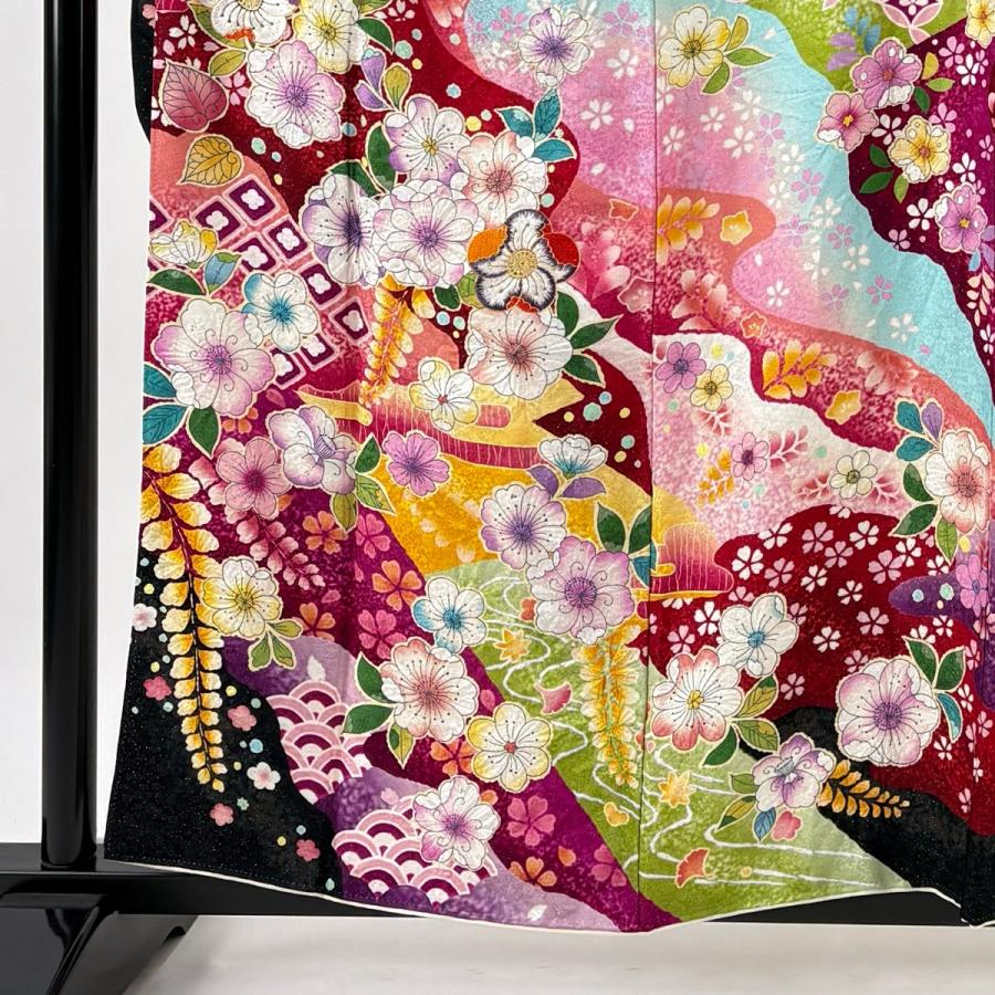 振袖 身丈160cm 裄丈63cm S 袷 辻が花柄 霞 銀通し 刺繍 水色 正絹 
