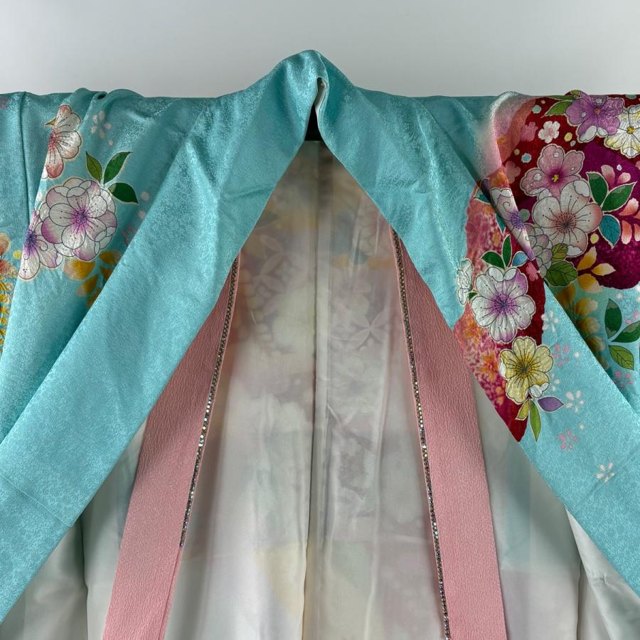 振袖 身丈160cm 裄丈63cm S 袷 辻が花柄 霞 銀通し 刺繍 水色 正絹 