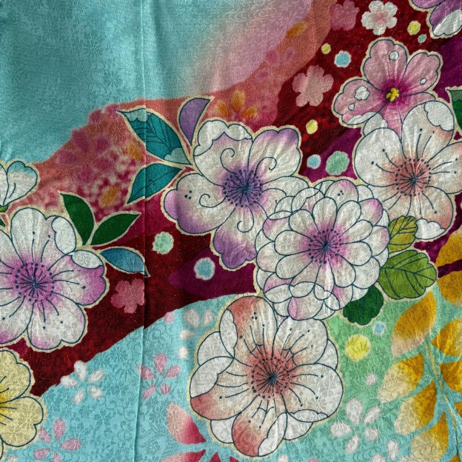 振袖 身丈160cm 裄丈63cm S 袷 辻が花柄 霞 銀通し 刺繍 水色 正絹 