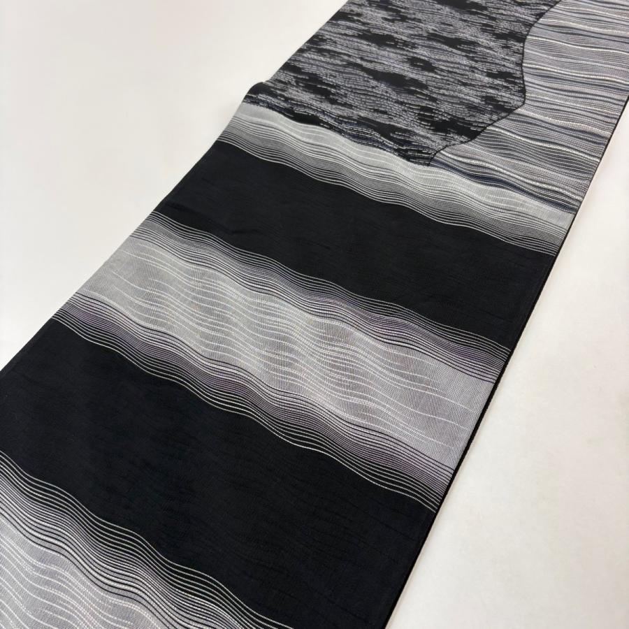 美品 袋帯 名品 霞 銀糸 青灰色 六通 正絹 中古 美品 袋帯 名品