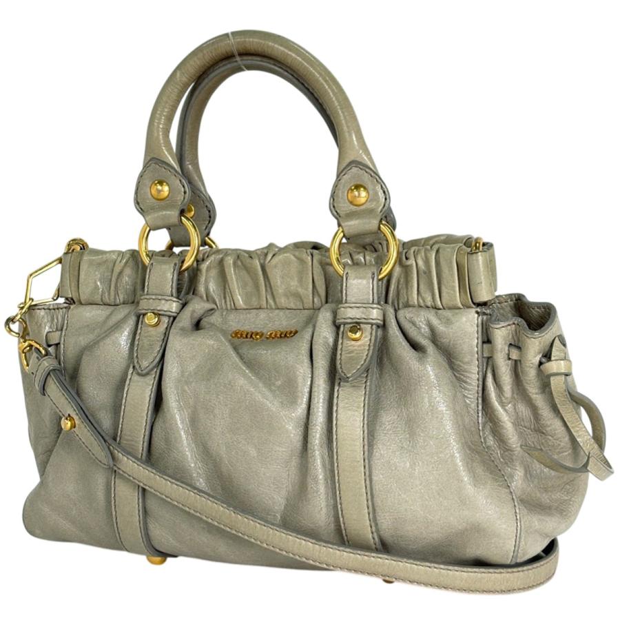 ミュウ Miu ロゴ ハンドバッグ 2WAY ショルダーバッグ レザー グレー 
