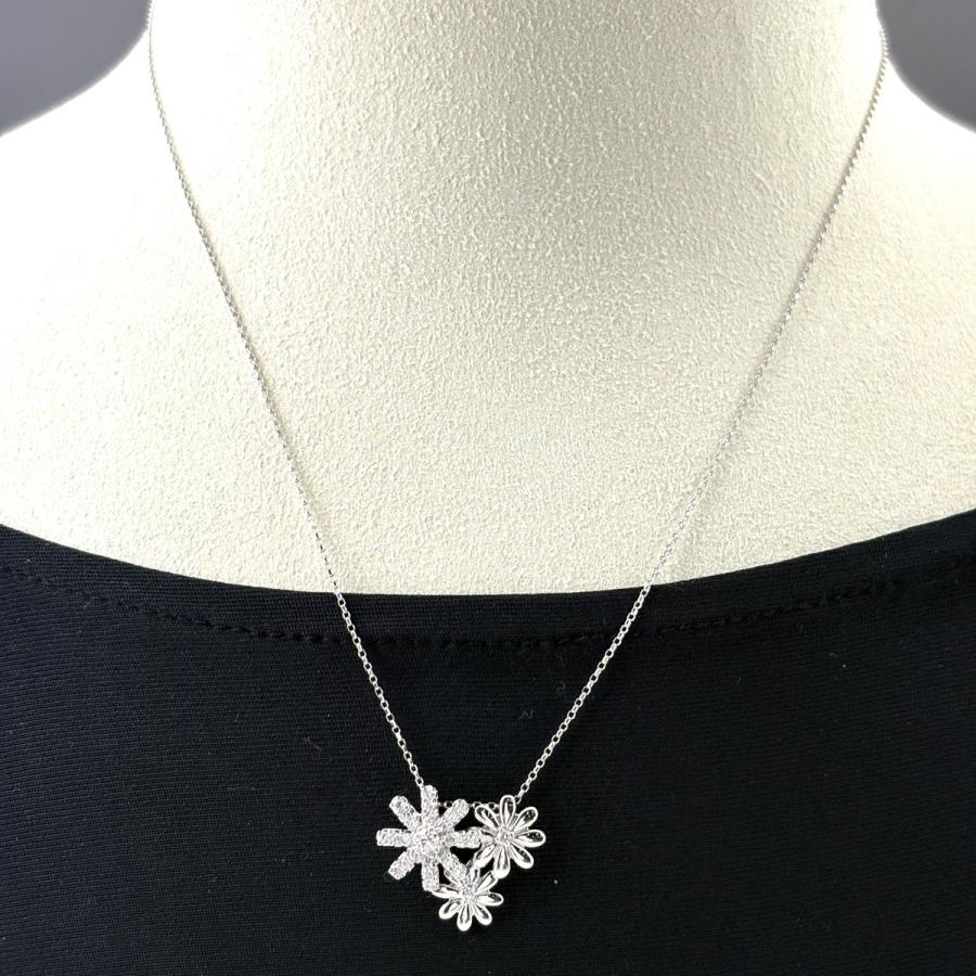 フラワーモチーフ デザインネックレス WG ホワイトゴールド ペンダント 花 メレダイヤ ダイヤモンド ネックレス K18 WG 750 レディース 中古_2