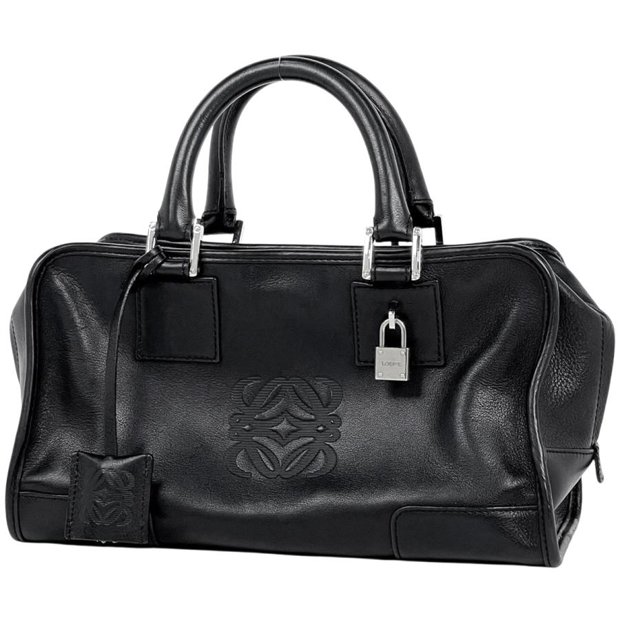 極美品 ロエベ アマソナ28 ハンドバッグ アナグラム レザー 黒 カデナ 鍵付 LOEWE（ロエベ） アマソナ28 アナグラム ハンドバッグ レザー ブラック