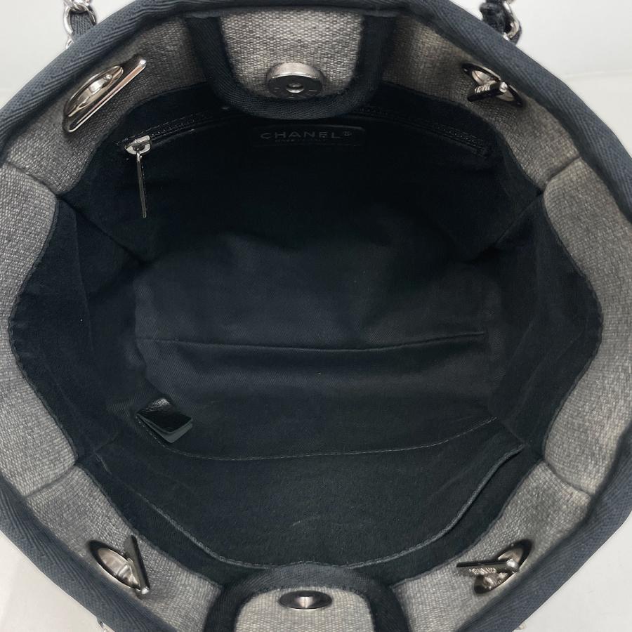本物 シャネル CHANEL ドーヴィル ココマーク チェーン ショルダーバッグ トートバッグ キャンバス グレー Deauville バッグ 中古・ CHANEL（シャネル） ドーヴィル チェーン トートバッグ ショルダー