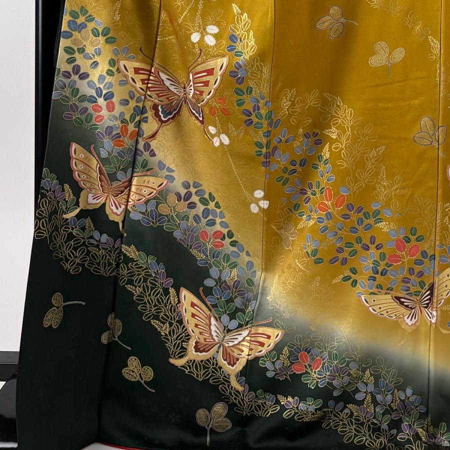 振袖 身丈169.5cm 裄丈67cm M 袷 袋帯フルセット 蝶 萩 金糸 金彩 山吹 