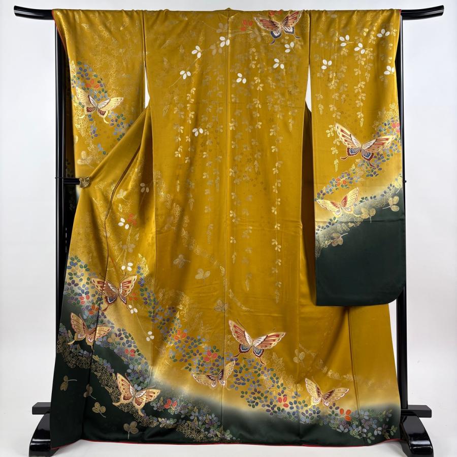 振袖 身丈169.5cm 裄丈67cm M 袷 袋帯フルセット 蝶 萩 金糸 金彩 山吹 