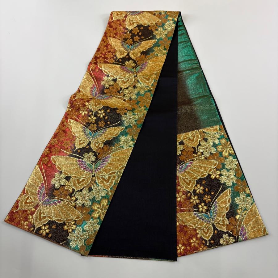 振袖 身丈169.5cm 裄丈67cm M 袷 袋帯フルセット 蝶 萩 金糸 金彩 山吹 