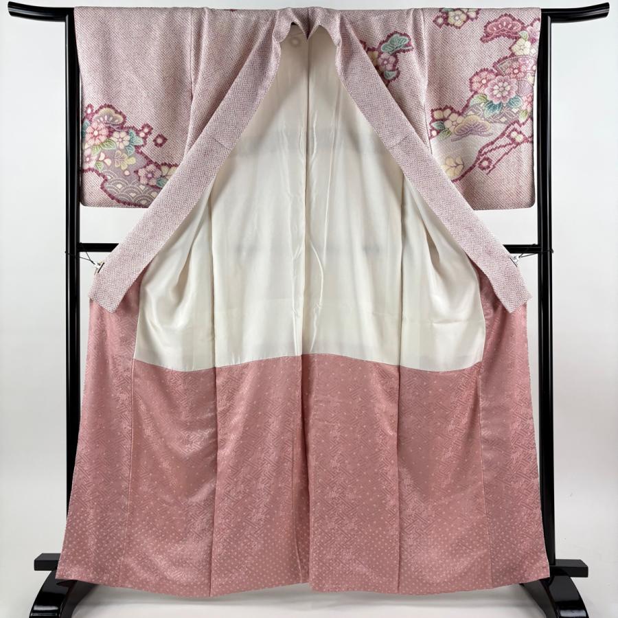 美品 訪問着 身丈164cm 裄丈64.5cm M 袷 袋帯セット 草花 扇 絞り