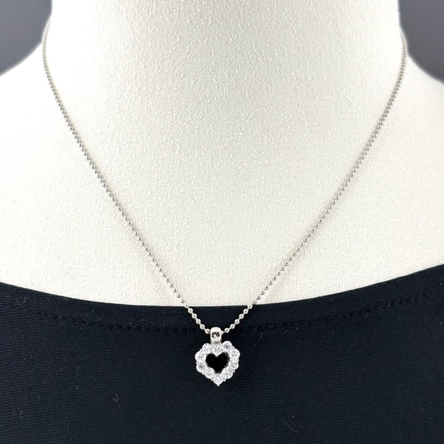 ハートモチーフ デザインネックレス プラチナ ペンダント メレダイヤ ネックレス Pt900 Pt850 ダイヤモンド レディース 中古