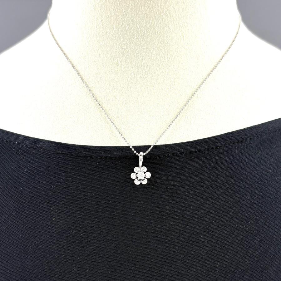 フラワーモチーフ デザインネックレス プラチナ ペンダント メレダイヤ 花 ネックレス Pt900 Pt850 ダイヤモンド レディース 中古