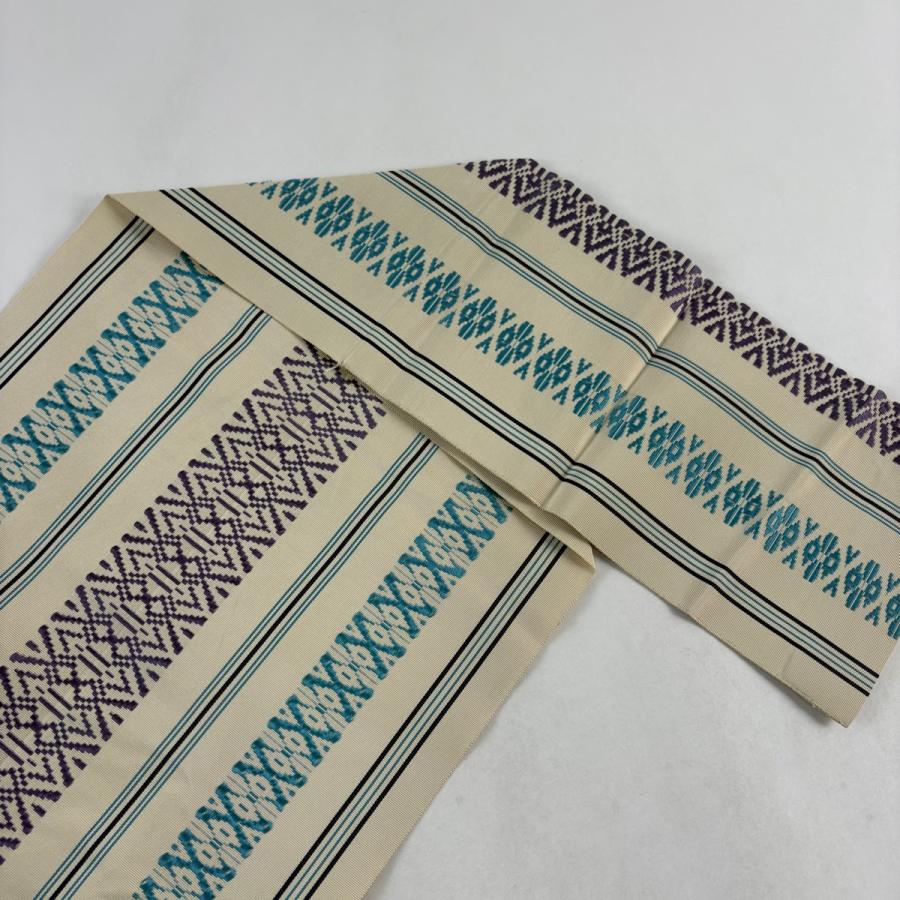 美品】 名古屋帯 秀品 夏帯 八寸名古屋帯 松葉仕立て 斜縞