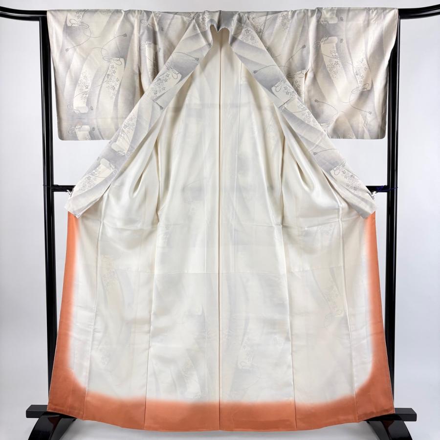 美品 大島紬 身丈164cm 裄丈65.5cm M 袷 証紙あり 草花 組紐 クリーム