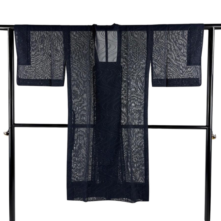 美品 道行 身丈116cm 裄丈62.5cm S 和装コート 角衿 流水 濃紺 正絹 