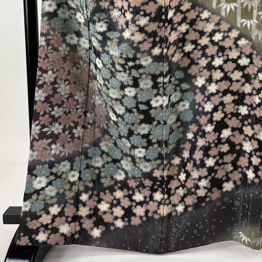 美品 訪問着 身丈165cm 裄丈70.5cm L 袷 桜 梅 金通し 絞り 灰茶 正絹 逸品 中古