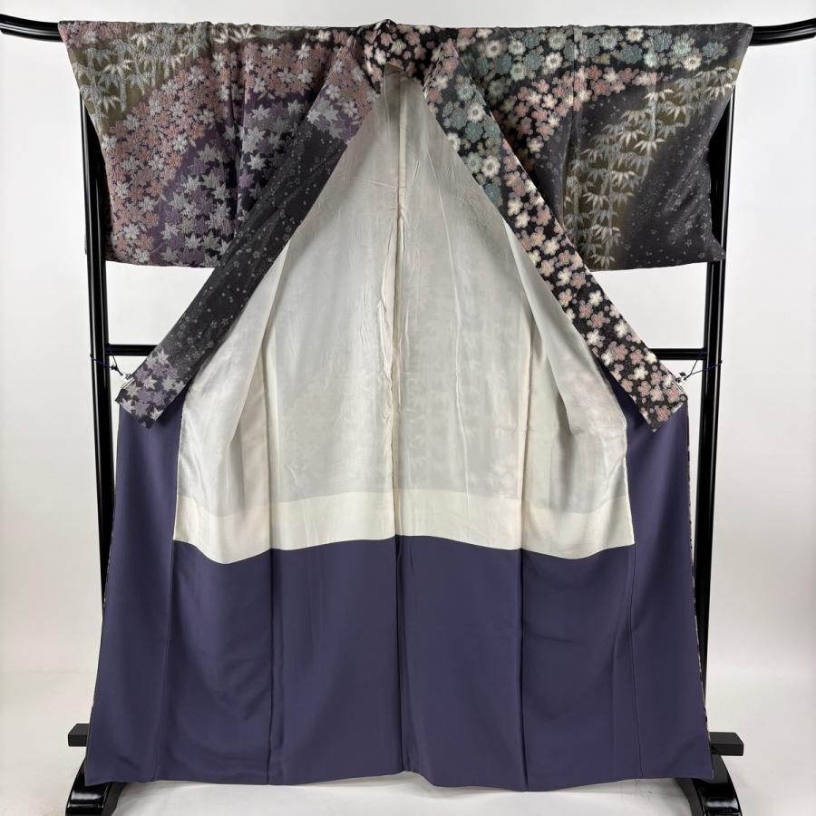美品 訪問着 身丈165cm 裄丈70.5cm L 袷 桜 梅 金通し 絞り 灰茶 正絹 逸品 中古