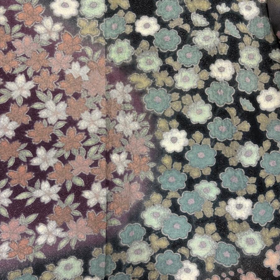 美品 訪問着 身丈165cm 裄丈70.5cm L 袷 桜 梅 金通し 絞り 灰茶 正絹 逸品 中古