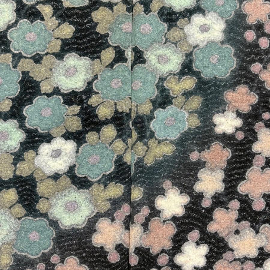 美品 訪問着 身丈165cm 裄丈70.5cm L 袷 桜 梅 金通し 絞り 灰茶 正絹 逸品 中古