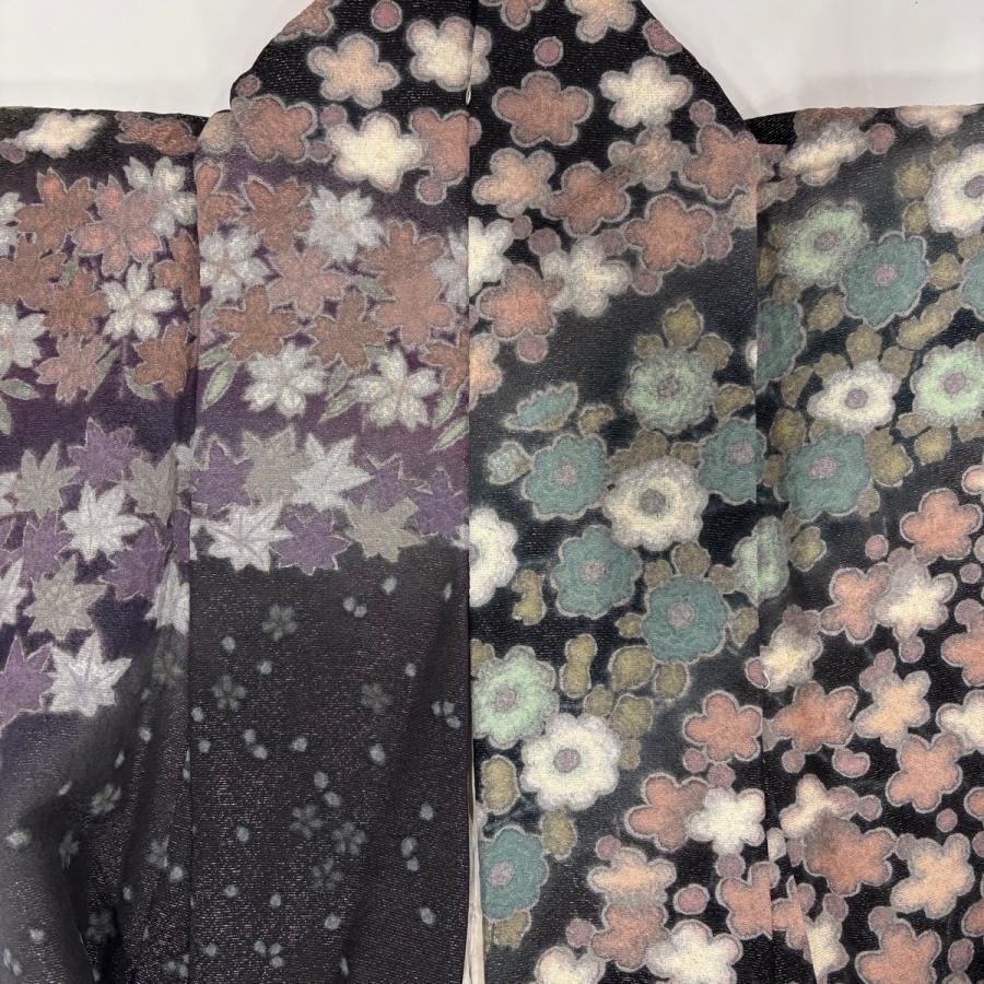 美品 訪問着 身丈165cm 裄丈70.5cm L 袷 桜 梅 金通し 絞り 灰茶 正絹 逸品 中古
