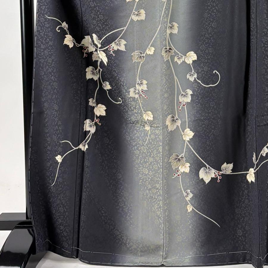訪問着 身丈168cm 裄丈69cm L 袷 やまと 山葡萄 金彩 ぼかし 墨色 正絹 逸品 中古