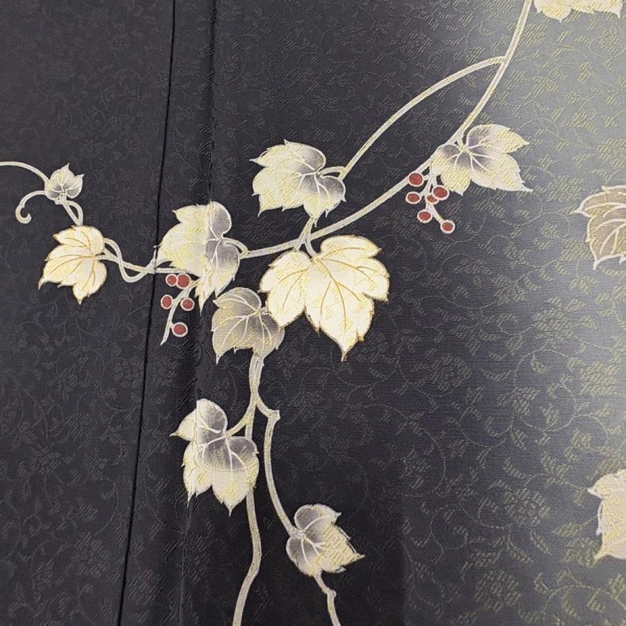 訪問着 身丈168cm 裄丈69cm L 袷 やまと 山葡萄 金彩 ぼかし 墨色 正絹 逸品 中古
