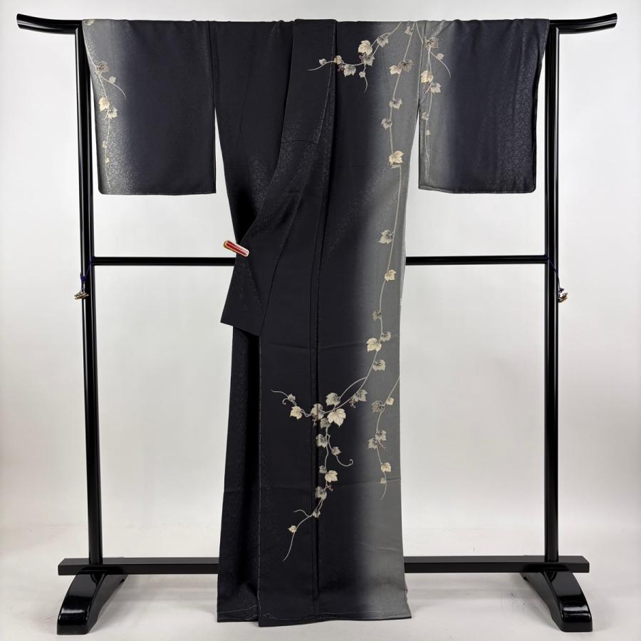 訪問着 身丈168cm 裄丈69cm L 袷 やまと 山葡萄 金彩 ぼかし 墨色 正絹 逸品 中古