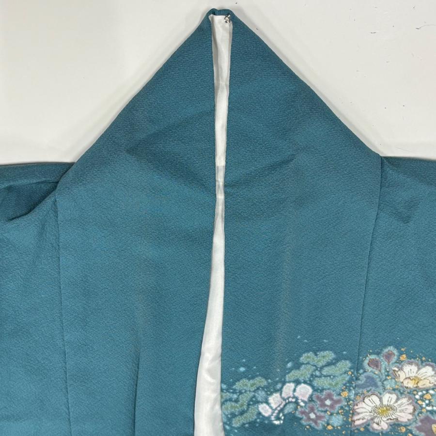 訪問着 身丈164.5cm 裄丈67cm M 袷 吉乃一廉 落款あり 辻が花 金彩 ぼかし 青緑 正絹 逸品 中古