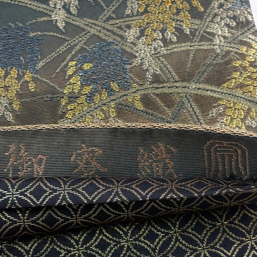 袋帯 逸品 紋屋井関 落款あり 御寮織 稲穂 金銀糸 箔 金茶 六通 正絹 中古_3