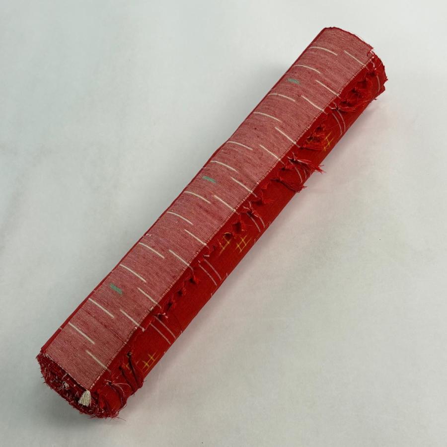 反物 秀品 結城紬 証紙有 燕 井桁絣 赤 正絹 中古_4