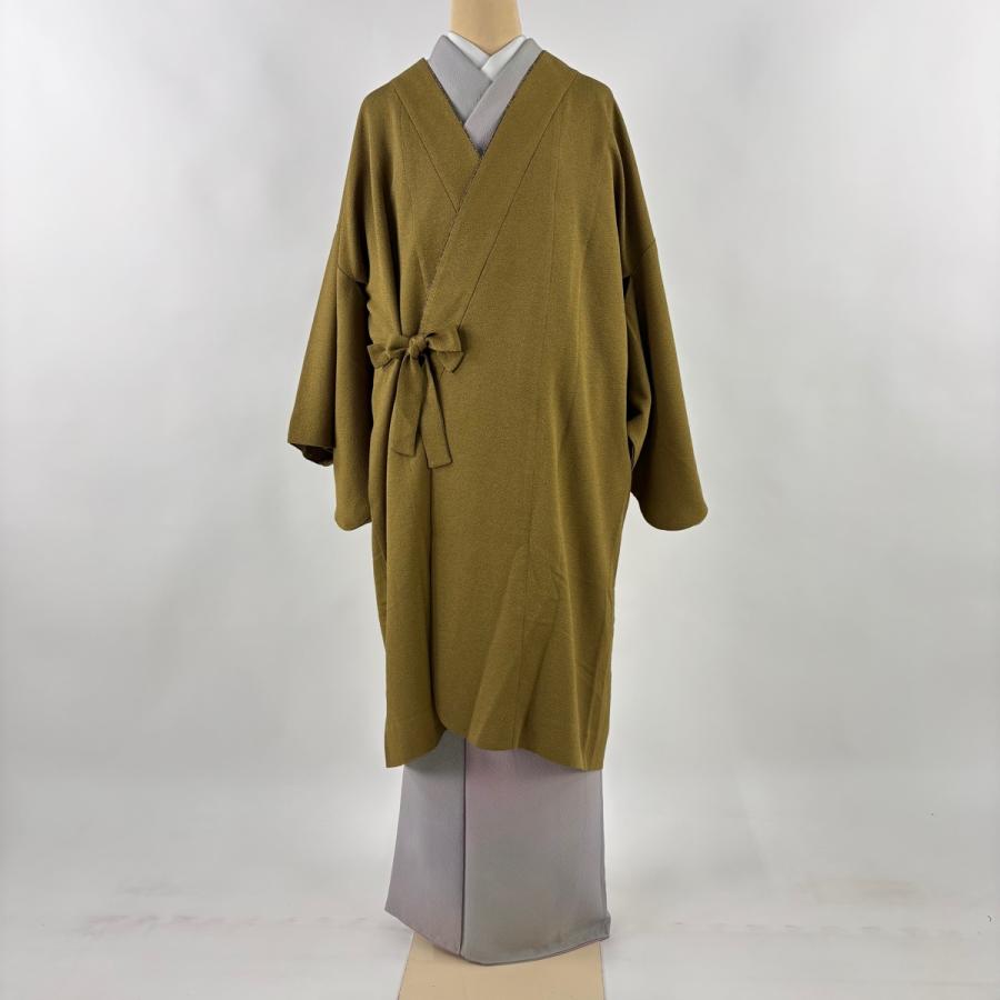 美品 道中着 身丈106cm 裄丈67cm M 和装コート 着物衿 縮緬 茶緑色 