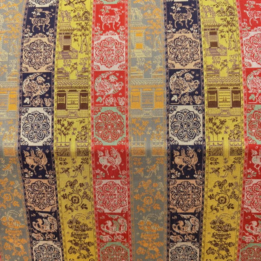 美品 開き名古屋帯 逸品 龍村美術織物 比翼仕立て 紅牙瑞錦 銀糸 薄黄土色 正絹 中古_1