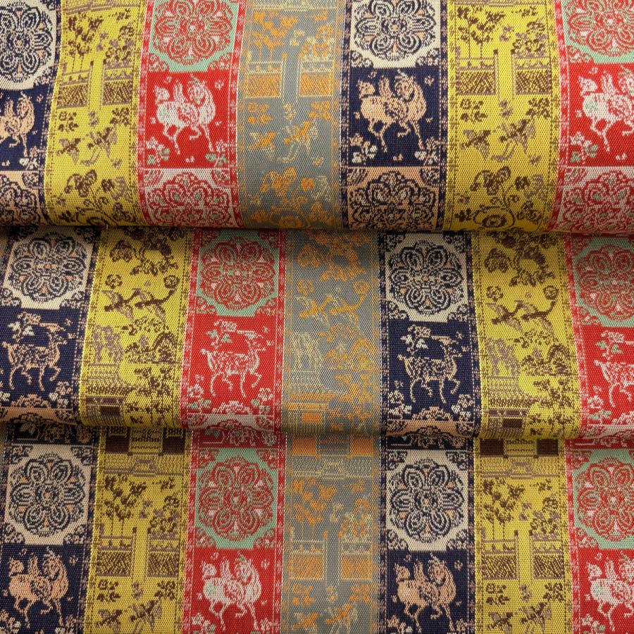 美品 開き名古屋帯 逸品 龍村美術織物 比翼仕立て 紅牙瑞錦 銀糸 薄黄土色 正絹 中古_2
