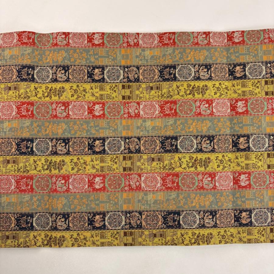 美品 開き名古屋帯 逸品 龍村美術織物 比翼仕立て 紅牙瑞錦 銀糸 薄黄土色 正絹 中古_3