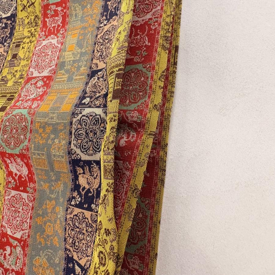美品 開き名古屋帯 逸品 龍村美術織物 比翼仕立て 紅牙瑞錦 銀糸 薄黄土色 正絹 中古_4