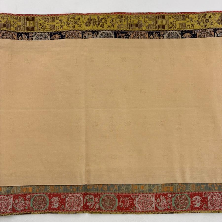 美品 開き名古屋帯 逸品 龍村美術織物 比翼仕立て 紅牙瑞錦 銀糸 薄黄土色 正絹 中古_5