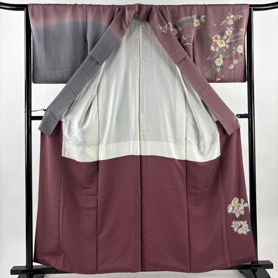 訪問着 身丈159cm 裄丈64.5cm 正絹 名品 【中古】 美品 訪問着 身丈159cm 裄丈64cm M 袷 草花 流水 金銀彩 染め分け 紫