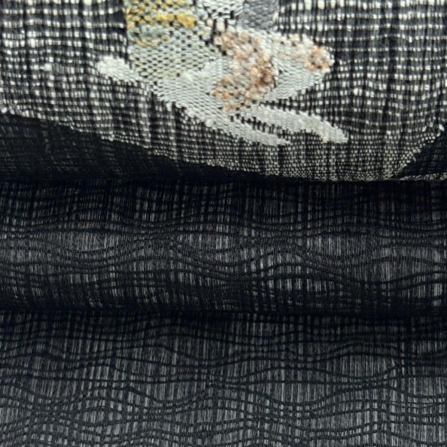 美品 袋帯 逸品 夏帯 ぜんまい紬 色紙 うさぎ 黒 お太鼓柄 正絹 中古