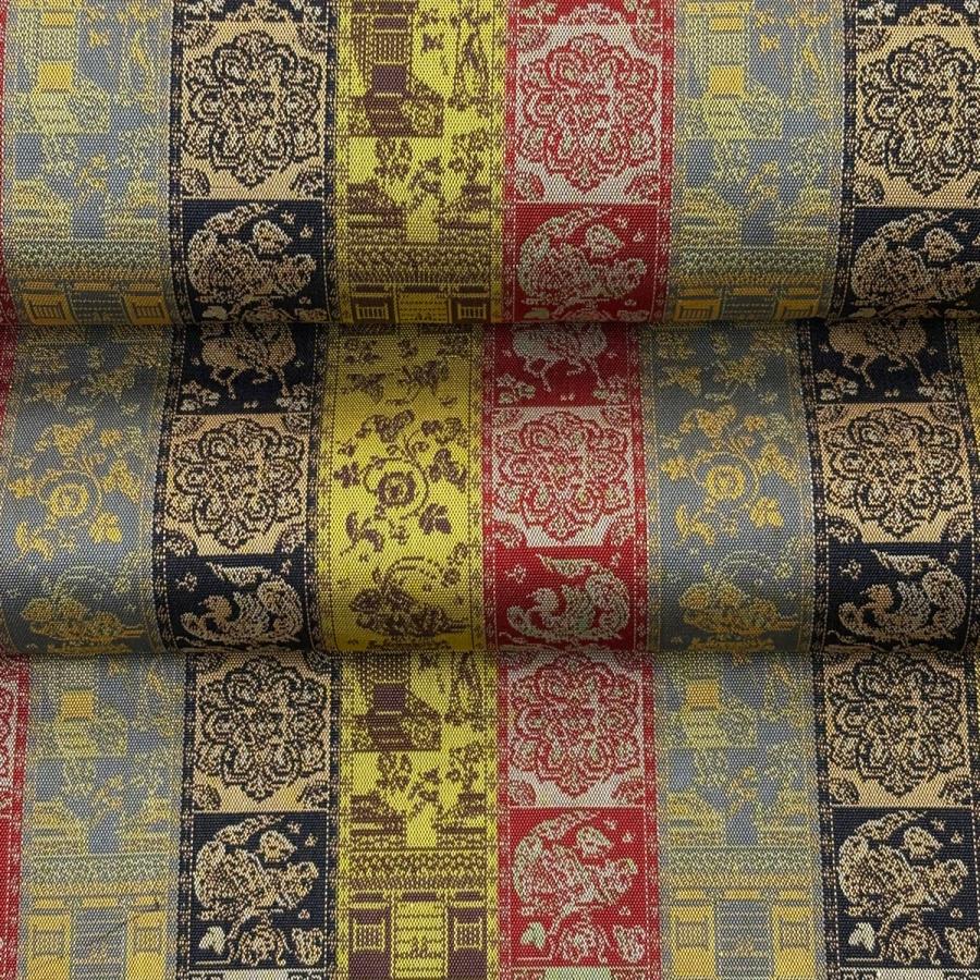美品 開き名古屋帯 逸品 龍村美術織物 比翼仕立て 華文 鳥 青灰色 正絹 中古_2