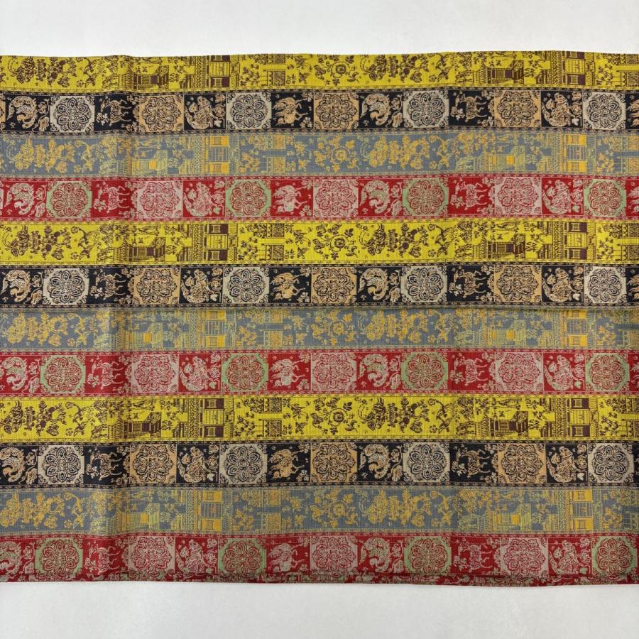美品 開き名古屋帯 逸品 龍村美術織物 比翼仕立て 華文 鳥 青灰色 正絹 中古_4